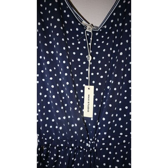 Max Studio 8903W47 Women's Sz M Navy Blue Polka Dot Romper $98 - Picture 3 of 9